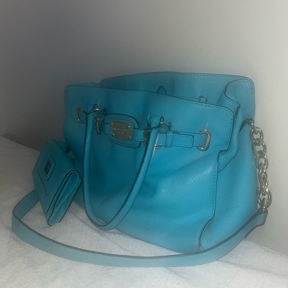 Michael Kors Hamilton Tote Bag & Wallet Set Aqua Blue - Picture 2 of 13